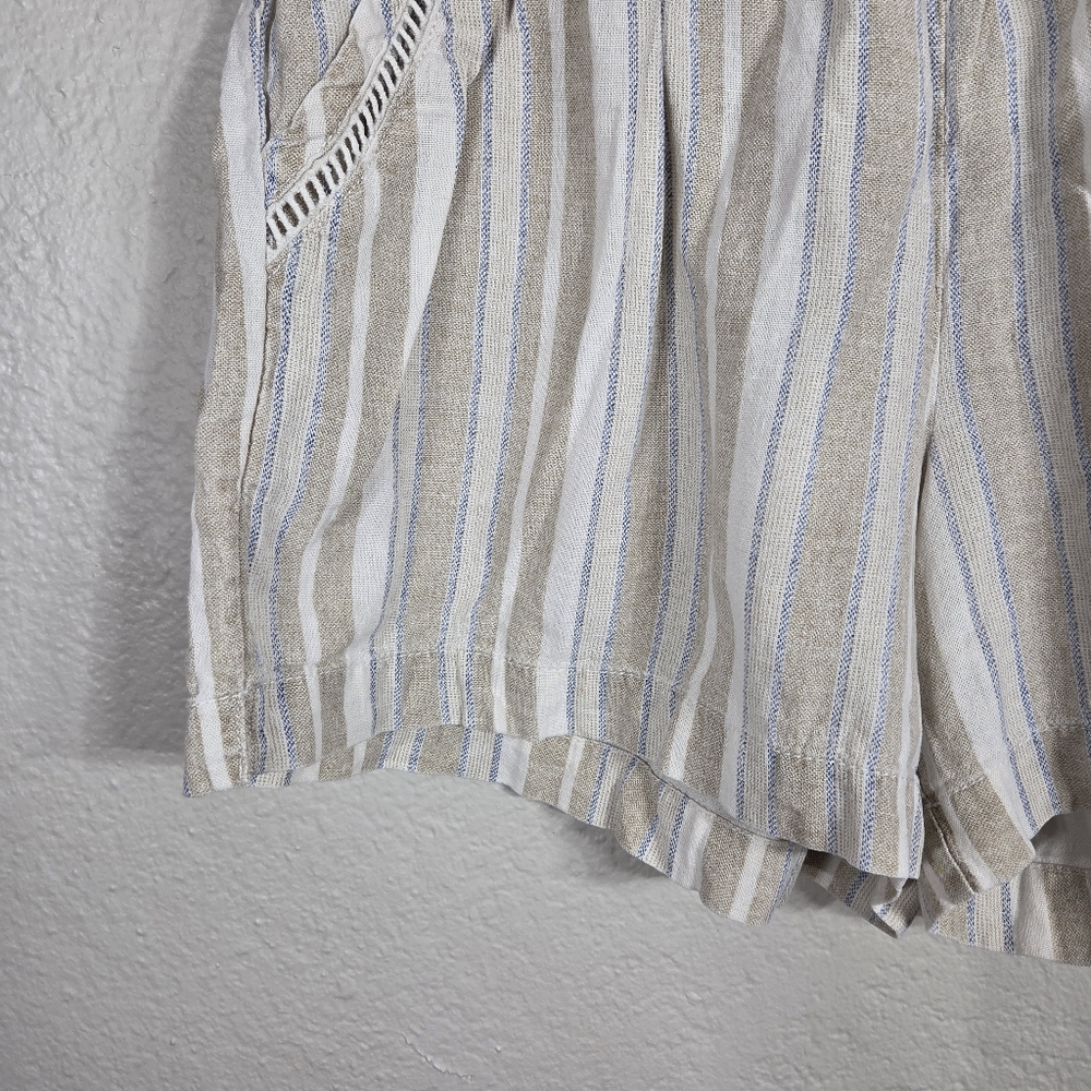 Briggs Ladies' Linen Blend Short Size Large Cream Striped Embroidered - Picture 6 of 16
